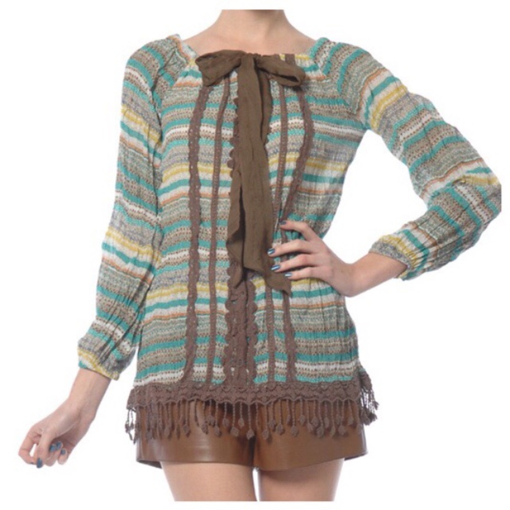 Ryu Gauzy Boho Big Bow Fringe Top - Picture 7 of 9